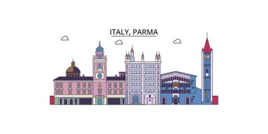 İtalya, Parma şehir simgeleri, vektör şehir turizmi illüstrasyonu