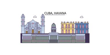 Küba, Havana Şehri şehir simgeleri, vektör şehir illüstrasyonu