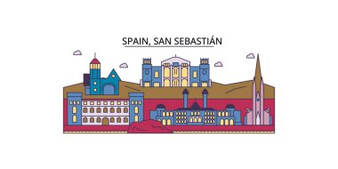 İspanya ve San Sebastian seyahat işaretleri, vektör şehir turizmi illüstrasyonu