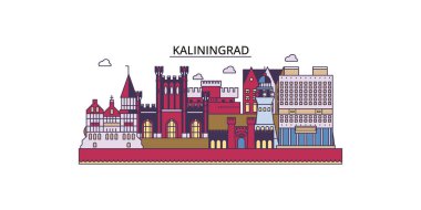 Rusya, Kaliningrad seyahat simgeleri, vektör kent illüstrasyonu