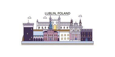 Polonya, Lublin şehir simgeleri, vektör şehir turizm illüstrasyonu
