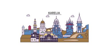 Rusya ve Karelia şehir simgeleri, vektör şehir turizmi illüstrasyonu