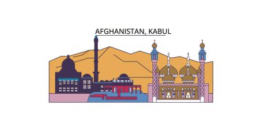 Afganistan, Kabil seyahat yerleri, vektör şehir turizmi illüstrasyonu