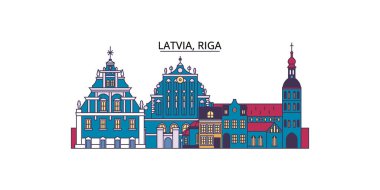 Letonya, Riga şehir simgeleri, vektör şehir turizmi illüstrasyonu