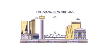 ABD, New Orleans seyahat simgeleri, vektör şehir turizmi illüstrasyonu