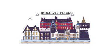 Polonya, Bydgoszcz seyahat simgeleri, vektör şehir illüstrasyonu