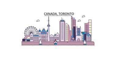 Kanada ve Toronto seyahatleri, vektör şehir turizmi illüstrasyonu