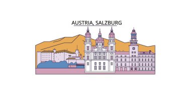 Avusturya, Salzburg seyahat yerleri, vektör şehir turizmi illüstrasyonu