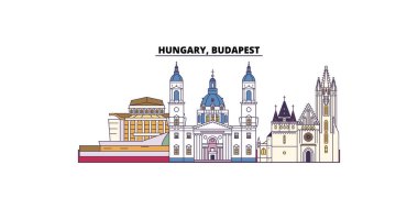 Macaristan, Budapeşte Şehri şehir simgeleri, vektör şehir illüstrasyonu