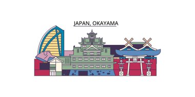 Japonya, Okayama seyahat yerleri, vektör şehir illüstrasyonu