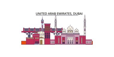 Birleşik Arap Emirlikleri, Dubai seyahat simgeleri, vektör şehir illüstrasyonu