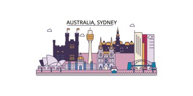 Avustralya ve Sydney seyahat simgeleri, vektör şehir turizmi illüstrasyonu