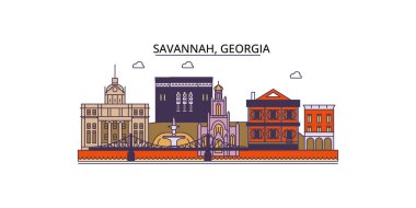 ABD, Savannah seyahat simgeleri, vektör şehir turizmi illüstrasyonu