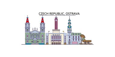 Çek Cumhuriyeti, Ostrava şehir simgeleri, vektör şehir illüstrasyonu