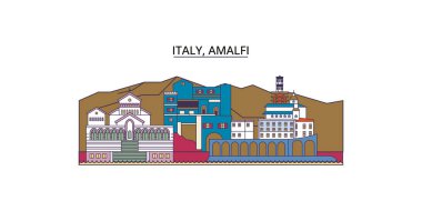 İtalya, Amalfi şehir simgeleri, vektör şehir turizmi illüstrasyonu