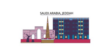 Suudi Arabistan, Jeddah şehir simgeleri, vektör şehir illüstrasyonu