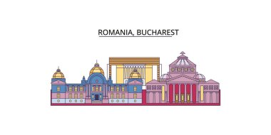 Romanya ve Bükreş 'in tarihi yerleri ve vektör kent illüstrasyonları