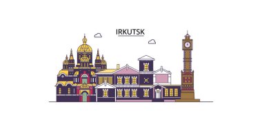 Rusya, Irkutsk şehir simgeleri, vektör şehir turizmi illüstrasyonu