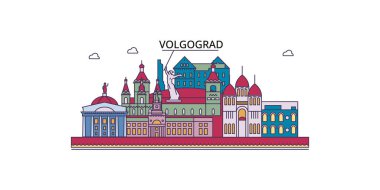 Rusya, Volgograd şehir simgeleri, vektör şehir turizmi illüstrasyonu