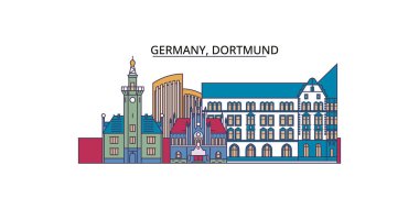 Almanya ve Dortmund şehir simgeleri, vektör şehir turizmi illüstrasyonu