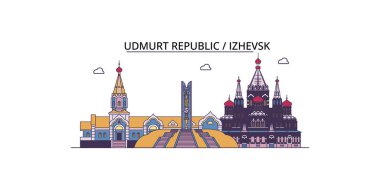 Rusya, İzhevsk şehir simgeleri, vektör kent illüstrasyonu