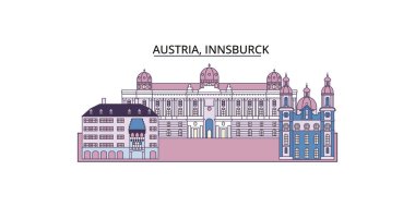 Avusturya, Innsburck seyahat simgeleri, vektör şehir illüstrasyonu