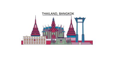 Tayland, Bangkok şehir simgeleri, vektör şehir illüstrasyonu