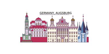 Almanya, Augsburg şehir simgeleri, vektör şehir turizmi illüstrasyonu