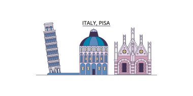 İtalya, Pisa şehir simgeleri, vektör şehir turizmi illüstrasyonu