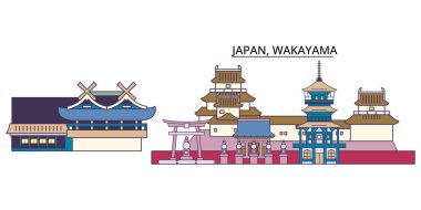 Japonya, Wakayama seyahat yerleri, vektör şehir illüstrasyonu