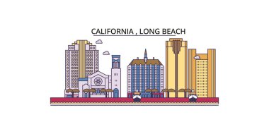 ABD, Long Beach seyahat simgeleri, vektör şehir turizmi illüstrasyonu
