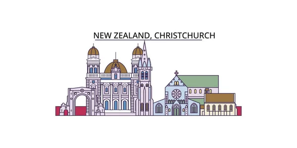 Nueva Zelanda Christchurch Monumentos Viaje Vector Ciudad Turismo Ilustración — Vector de stock