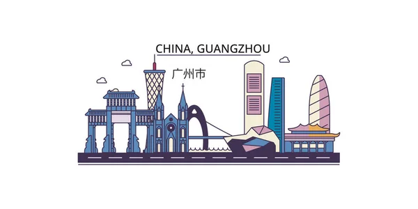 China Guangzhou Lugares Interés Turístico Vector Ciudad Turismo Ilustración — Archivo Imágenes Vectoriales