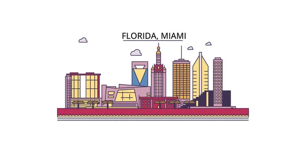 Соединенные Штаты Америки Miami Travel Landmarks Векторный Городской Туризм Иллюстрация — стоковый вектор
