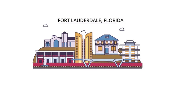 Estados Unidos Fort Lauderdale Monumentos Viaje Vector Ciudad Turismo Ilustración — Archivo Imágenes Vectoriales