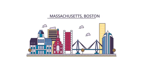 Stati Uniti Boston City Immagini Città Vettoriale Turismo Illustrazione — Vettoriale Stock