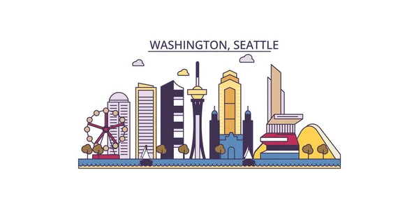 Estados Unidos Seattle Lugares Interés Turístico Vector Ciudad Turismo Ilustración — Vector de stock