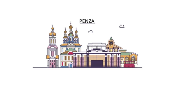stock vector Russia, Penza travel landmarks, vector city tourism illustration