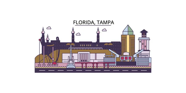 Stany Zjednoczone Tampa Podróżować Zabytki Wektor Turystyki Miejskiej Ilustracja — Wektor stockowy