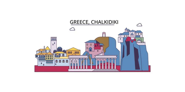 Grecia Calcidica Viaggi Monumenti Vettoriale Città Turismo Illustrazione — Vettoriale Stock