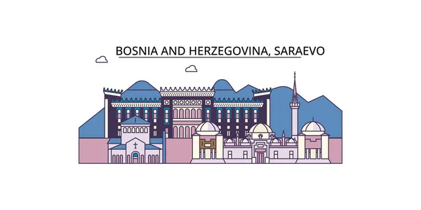 Bosna Hersek Saraevo Seyahat Simgeleri Vektör Kent Illüstrasyonu — Stok Vektör