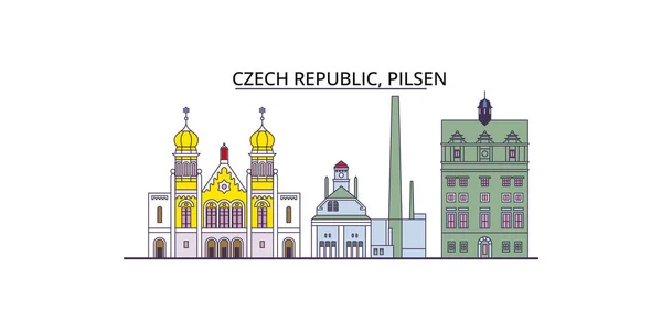 Tschechische Republik Pilsen Reisesehenswürdigkeiten Vektor Stadt Tourismus Illustration — Stockvektor