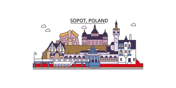 Polen Sopot Reisesehenswürdigkeiten Vektor Stadt Tourismus Illustration — Stockvektor