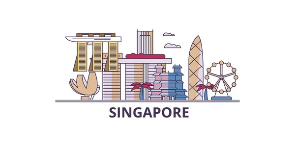 Σιγκαπούρη Πόλη Ταξίδια Ορόσημα Διανυσματική Πόλη Τουρισμού Εικονογράφηση — Διανυσματικό Αρχείο
