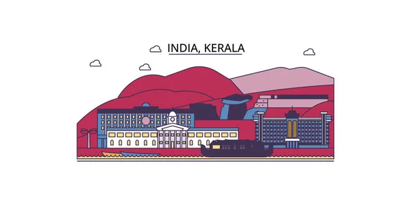 Indien Kerala Reisesehenswürdigkeiten Vektor Stadt Tourismus Illustration — Stockvektor