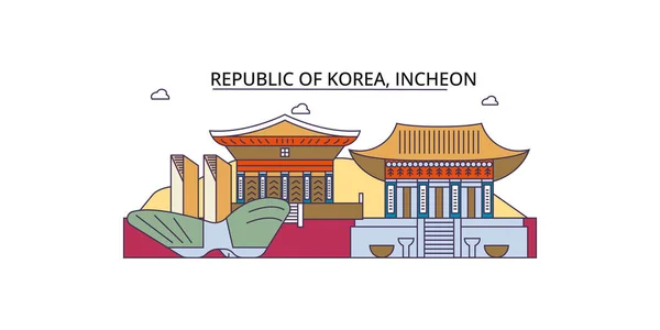 South Korea Incheon Travel Landmarks Vector City Tourism Illustration — 스톡 벡터