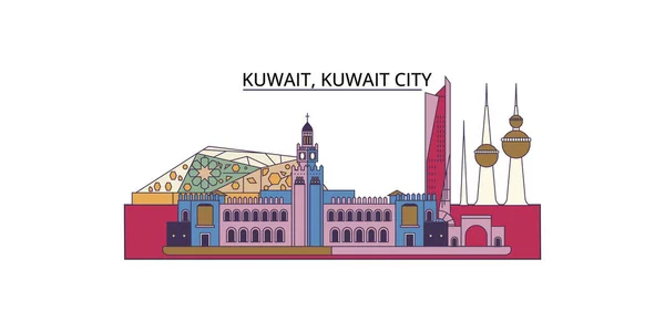 stock vector Kuwait, Kuwait City travel landmarks, vector city tourism illustration