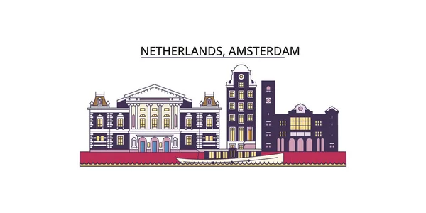 Holandia Amsterdam Atrakcji Turystycznych Wektor Turystyki Miejskiej Ilustracja — Wektor stockowy