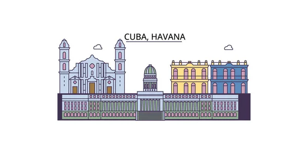 Κούβα Αβάνα Πόλη Ταξίδια Ορόσημα Διάνυσμα Πόλη Τουρισμού Εικονογράφηση — Διανυσματικό Αρχείο