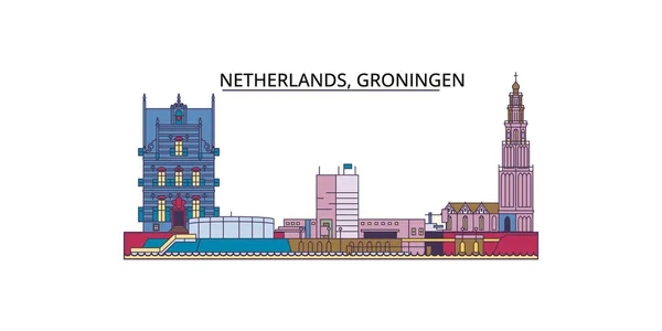 Hollanda Groningen Seyahat Yerleri Vektör Şehir Illüstrasyonu — Stok Vektör